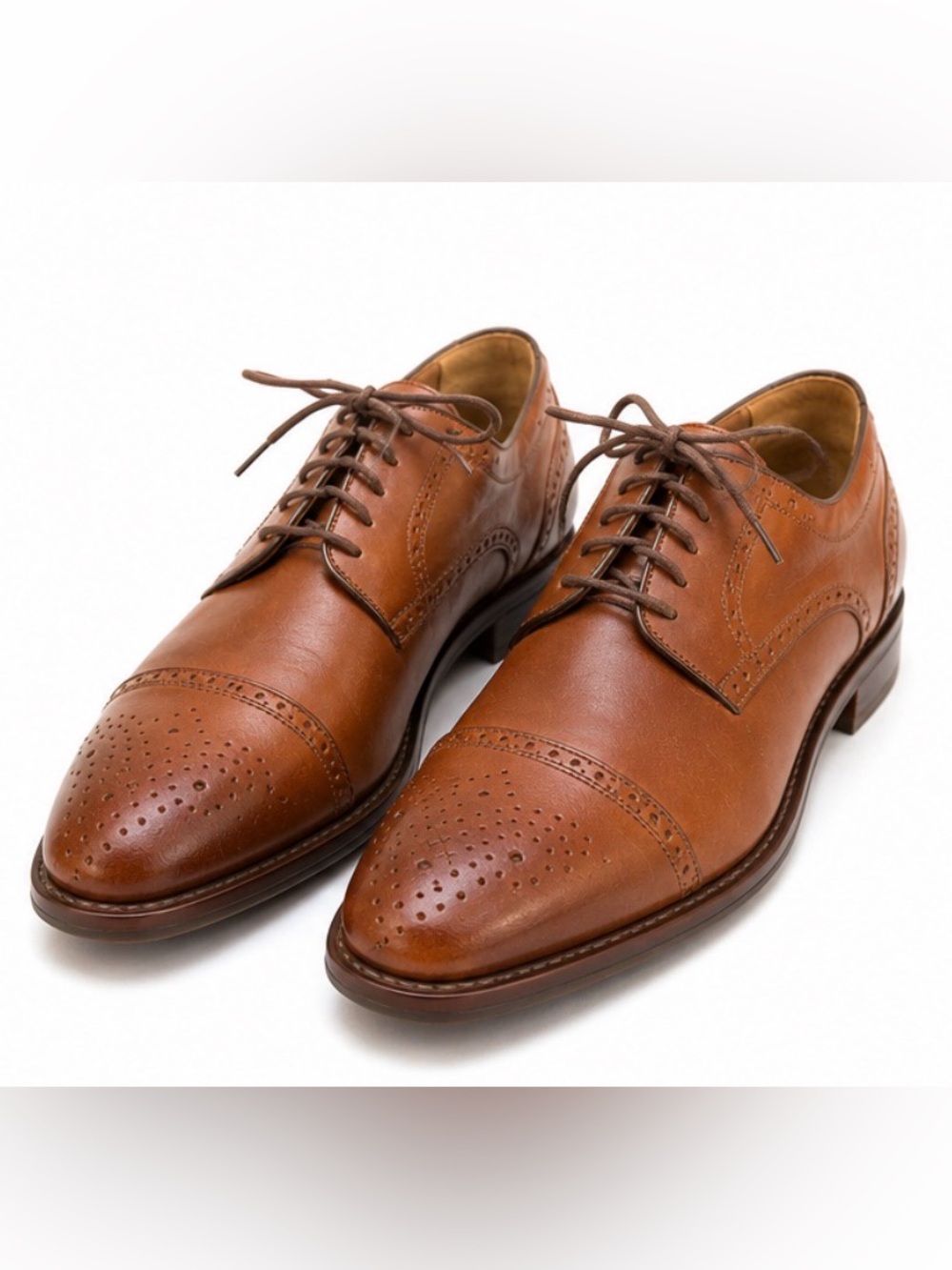 Johnston & Murphy Men’s 11M Sheepskin Dress Shoes Cognac Brown Made in Brazil